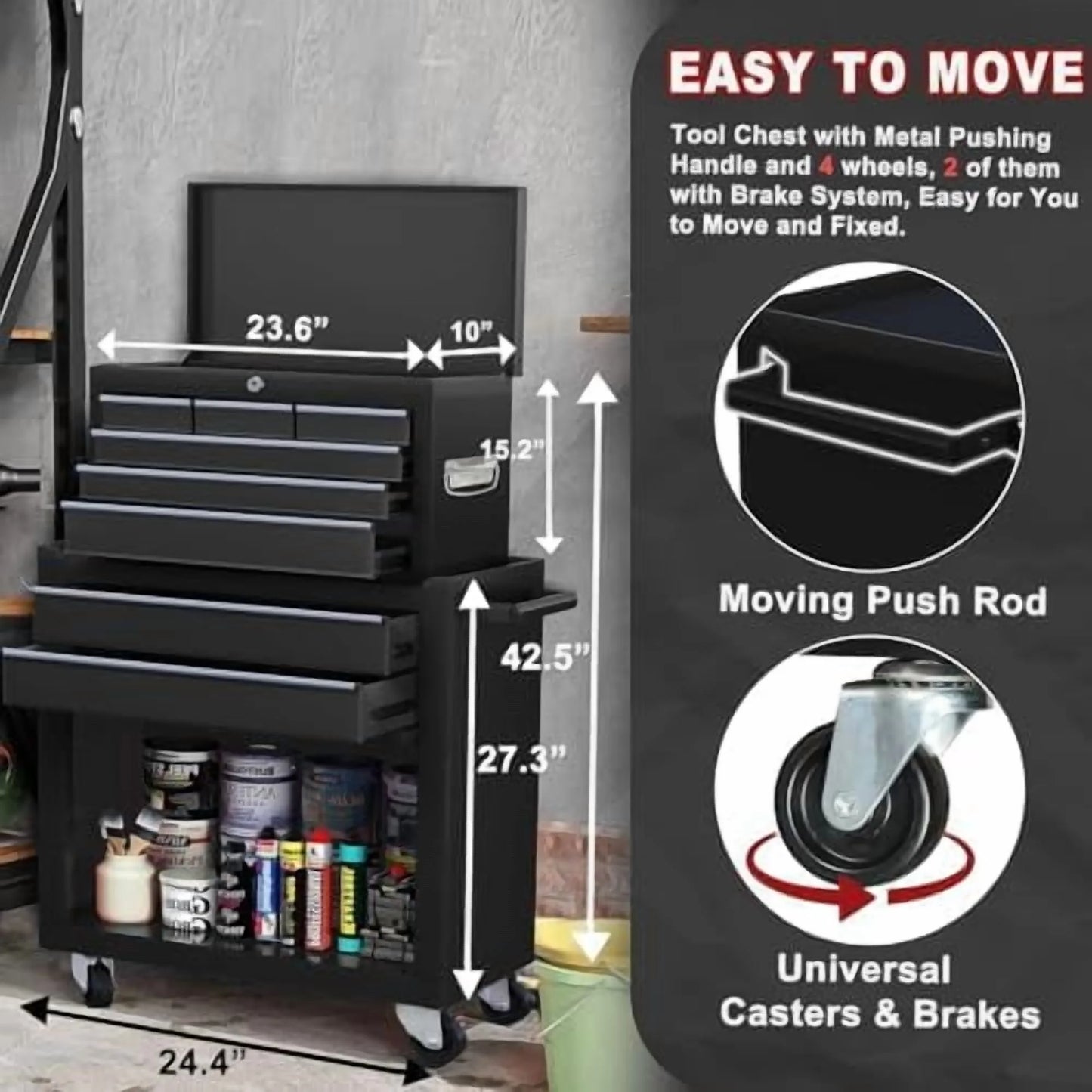 8-Drawer Rolling Tool Chest with Detachable Top Tool Box, Lockable Metal Tool Cabinet, and Liner, Heavy-Duty Storage Organizer with Wheels and 6 Hooks for Garage, Workshop, Green