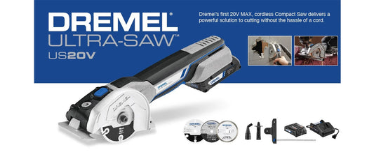 Dremel US20V-01 - 20V Max Cordless Ultra-Saw 1 Battery Tool Kit, (3) Cutting Wheels & Storage Bag, Ideal for Flush Cutting, Plunge Cutting and Surface Preparation