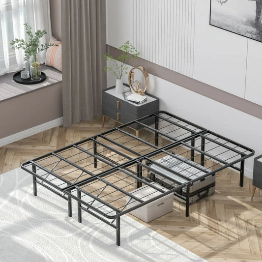 74" x 53" x 14" Foldable Metal Platform Bed Frame, No Box Spring Needed Steel Slats Support, 14 Inches High Under Bed Storage, Tool-free Assembly, Full Size