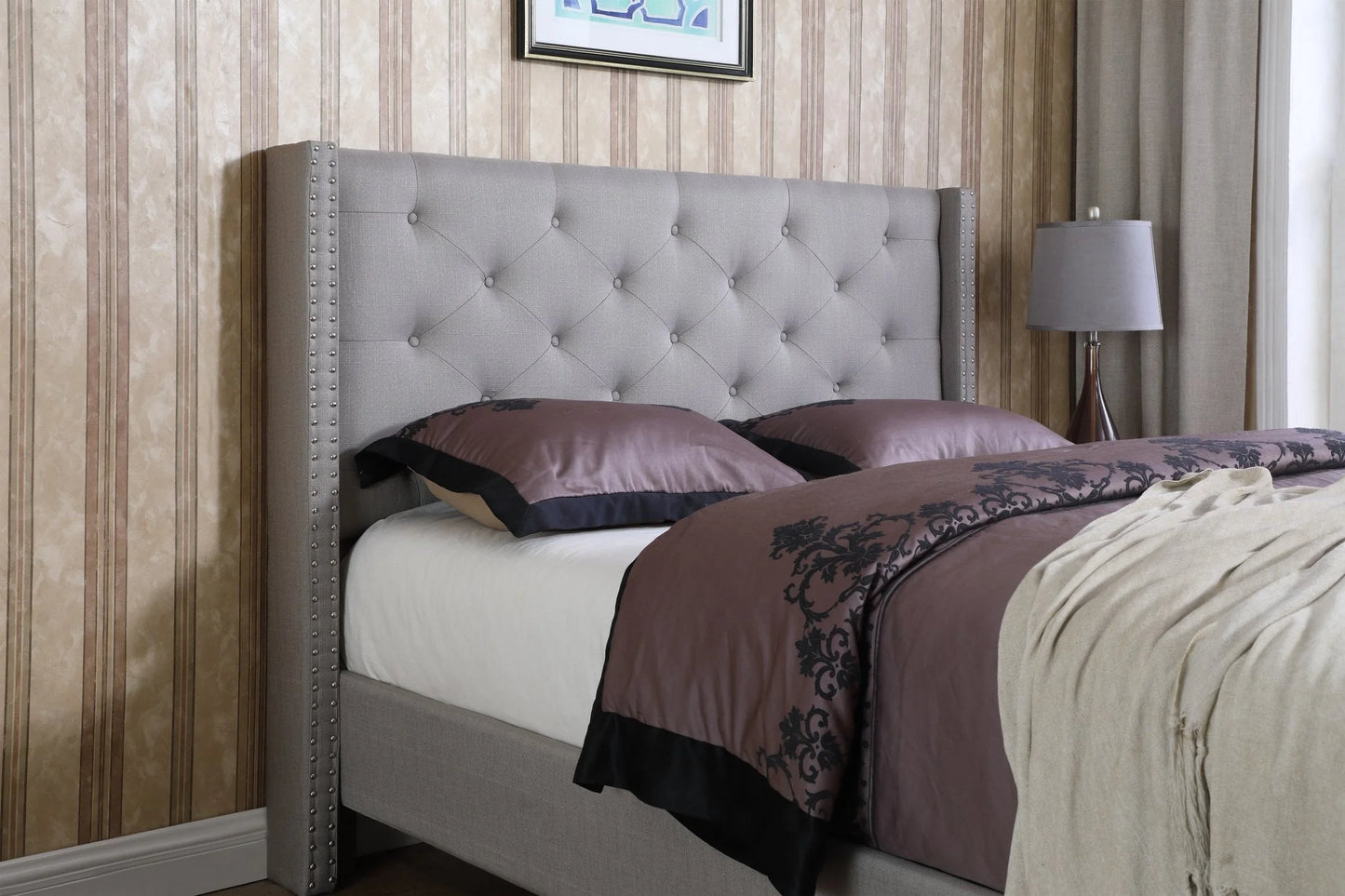 Full Size Upholstered Platform Bed Frame with 51" Tall Headboard - Button Tufted Cloth Bed - Wood Slat Support with Storage Space- No Box Spring Needed- Easy Assembly- Gray - OLIVER & SMITH