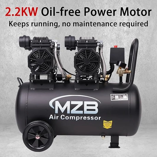 MZB 13 Gallon Ultra Quiet Air Compressor 115PSI Steel Tanks 72dB Noise Level Oil Free Air Compressor Ideal for Tire Inflation Pneumatic Tool Spray Painting