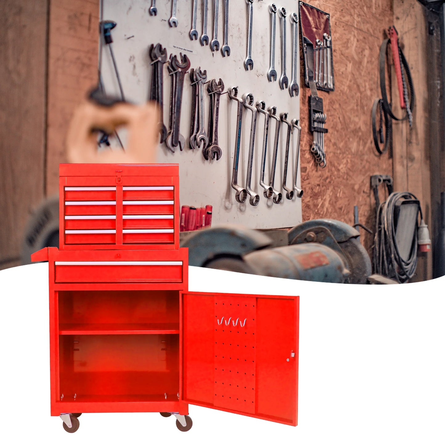 5-Drawer Rolling Tool Chest & Removable Tool Box with Locking System, Tool Box Organizer with 4 Wheels& Hooks, Large Capacity Garage Storage Cabinet for Warehouse and Repair Shop, Orange