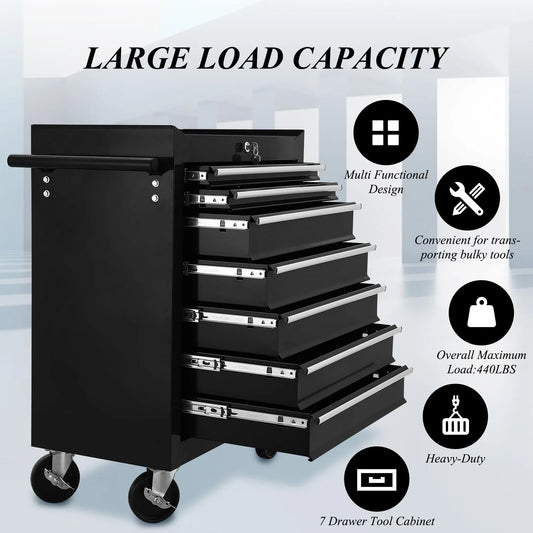 Pinypikaka 7 Drawer Rolling Tool Chest on Wheels, Lockable Tool Box, Removable Storage Case for Garage, Workshop and Craftsmen