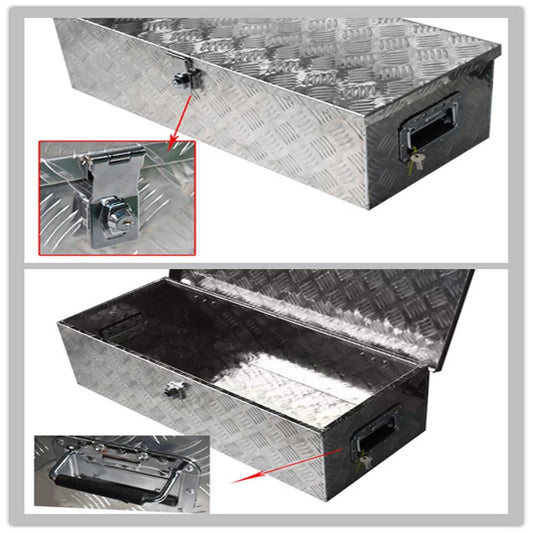 30 Trailer Tongue Tool Box Diamond Tread Aluminum Heavy Duty Truck Pick Up Underbody Flatbed RV Storage Organizer Handling Tools Weather Resistant w/Lock Sliver