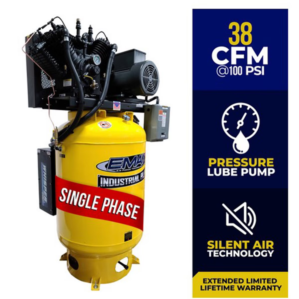Emax Compressor 10HP 1PH 120 Gal. Vert. Air Compressor