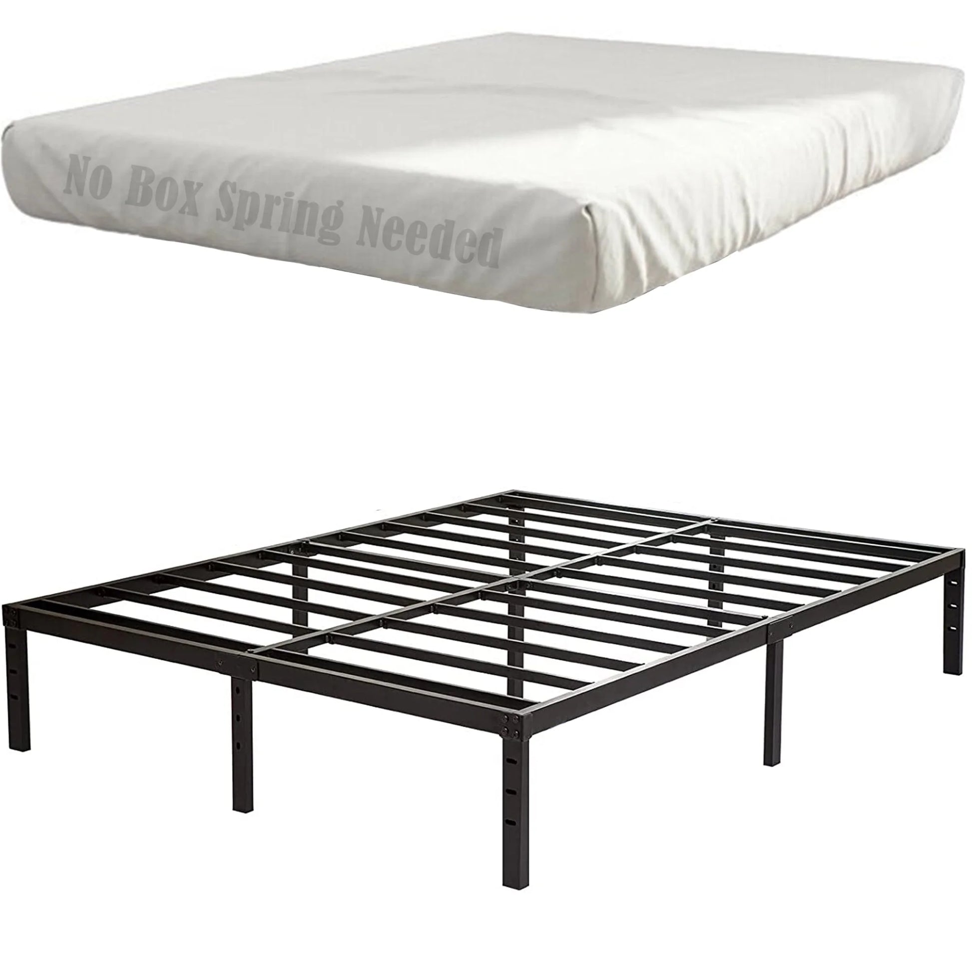 OmiNight 18 inches Tall Heavy Duty Steel Slat Queen Size Metal Bed Frame,Noiseless,No Box Spring Needed,Easy Set up,Non-Slip Support,Adequate Under-bed Storage, Metal Platform Bed for Adults