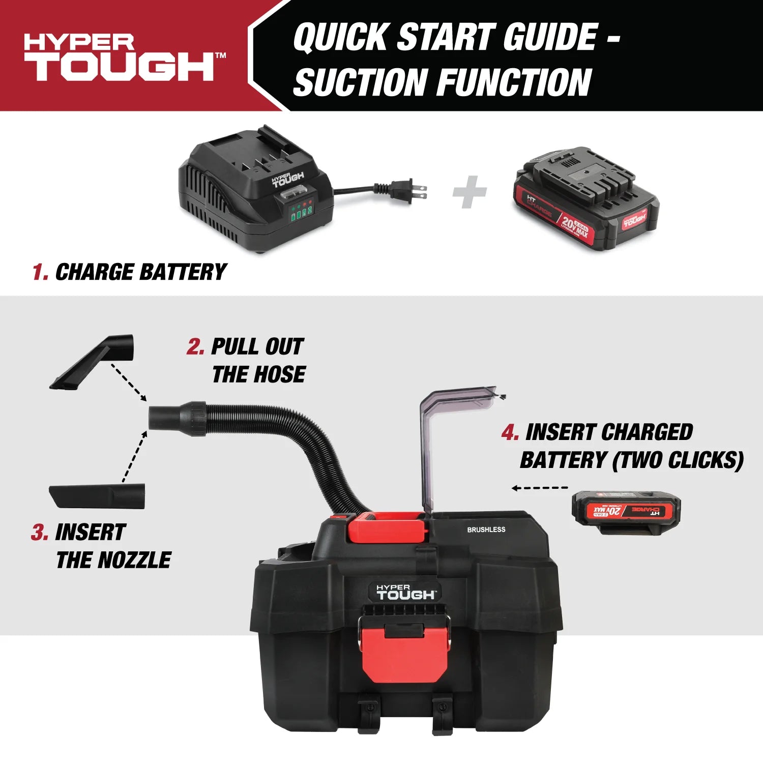 Hyper Tough 1.5 Gallon Wet Dry Vac, 20V Max, Brushless Motor, Cordless, Battery and Charger Included