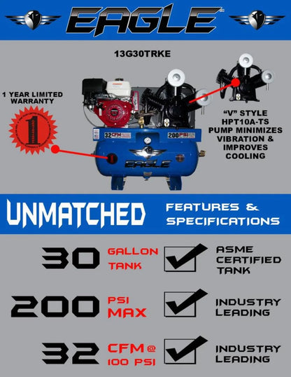 Eagle Compressor 30 Gallon Stationary Gas Air Compressor