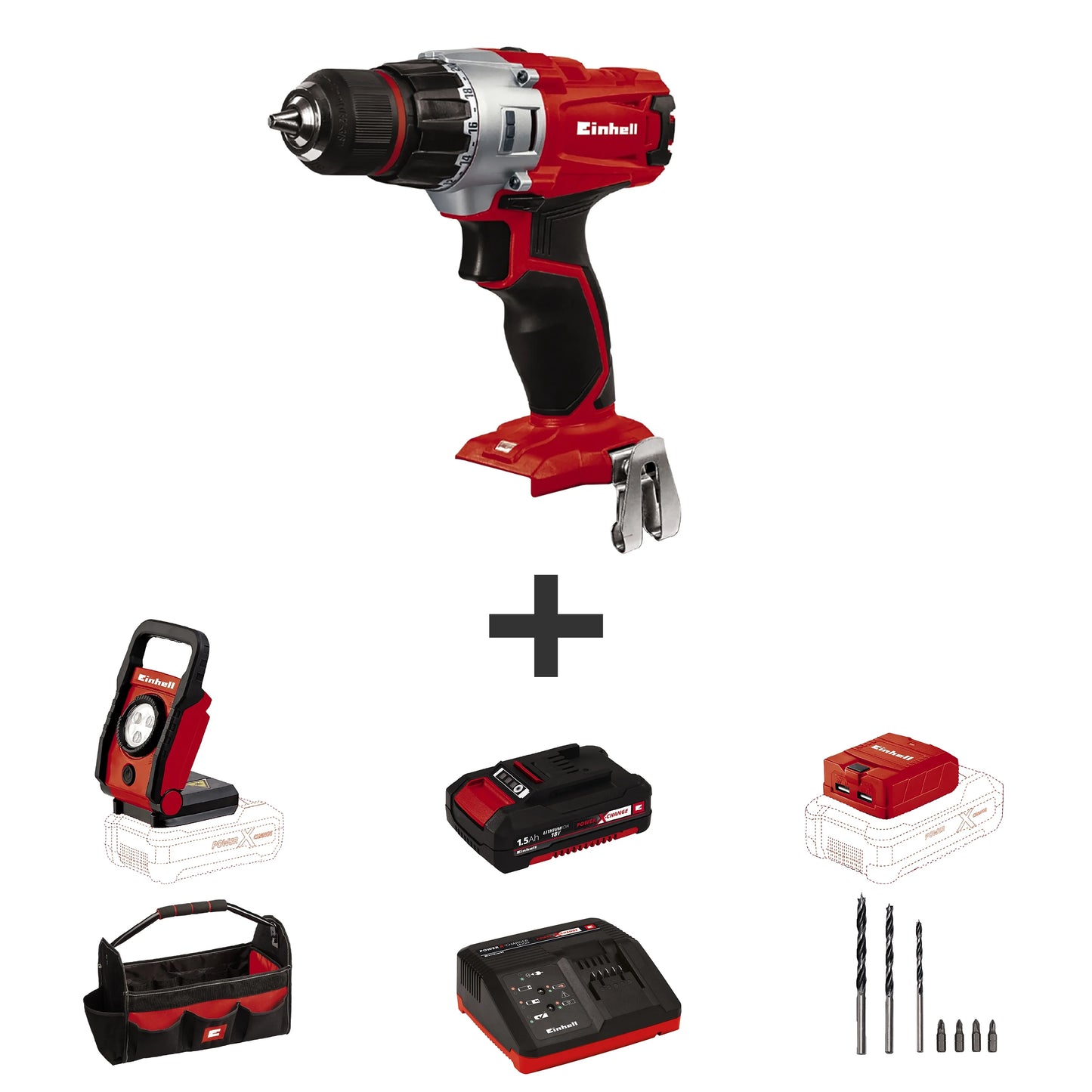 Einhell TE-CD 18/2 Li 18-Volt Power X-Change Cordless Drill Workshop Power Tool Kit, 3/8-Inch, W/1.5-Ah Battery