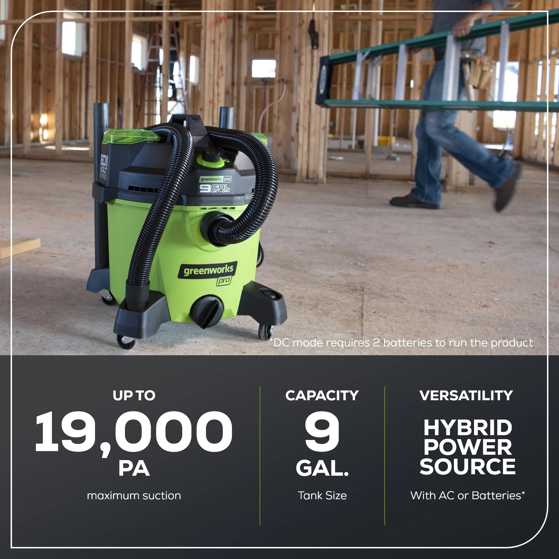 Greenworks 60V 9-Gallon AC/DC Wet/Dry Vacuum (Tool Only)