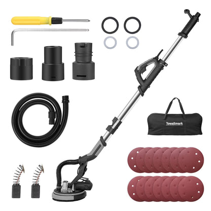 Garvee Drywall Sander,750W Electric Drywall Sander 7 Variable Speed 900-1800 RPM Sander with LED Light, 14 Pcs Sanding discs, Extendable Handle, Dust Hose, Storage Bag