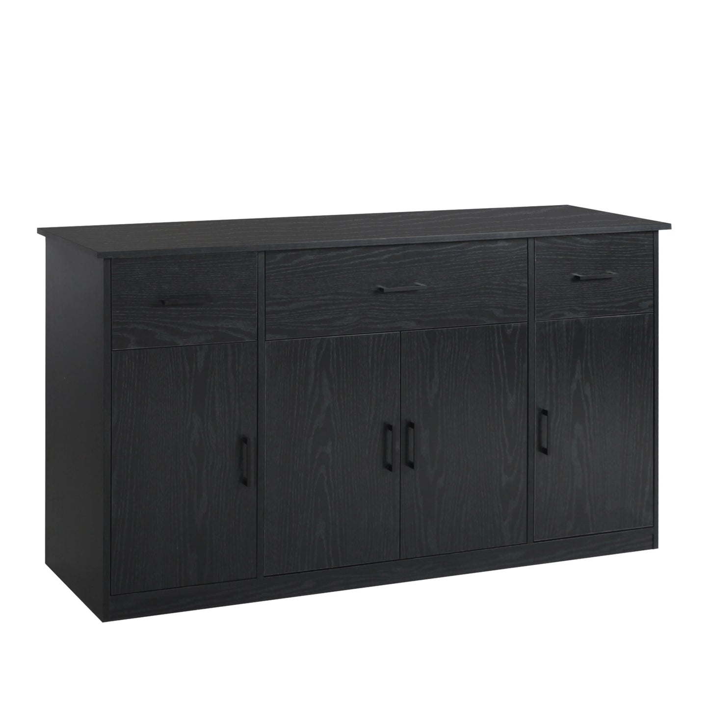 VEIKOUS Sideboard Buffet Cabinet Kitchen Cupboard Storage Cabinet with 3 Drawers and 4 Doors, Black