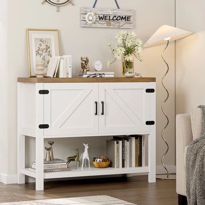 Homfa Small Buffet Cabinet, 35.4" Farmhouse Sideboard with Storage Shelf for Dining Room, White