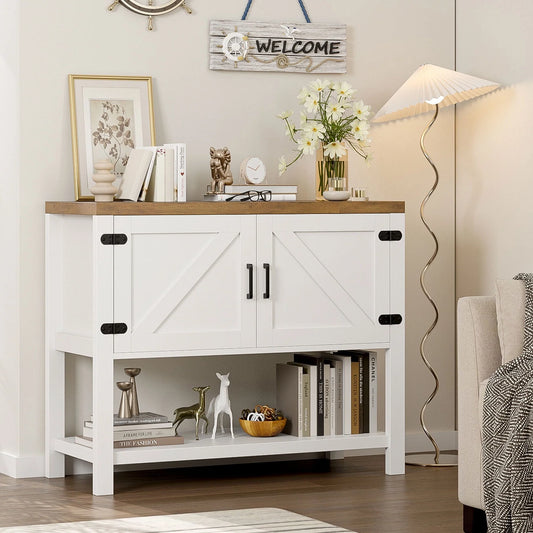 Homfa Small Buffet Cabinet, 35.4" Farmhouse Sideboard with Storage Shelf for Dining Room, White