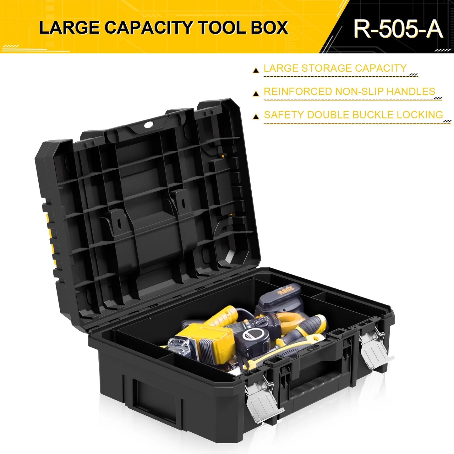 4 Tier Stackable Rolling Tool Box with Wheels, Modular Organizer Storage System with Drawers for Garage & Professional Work