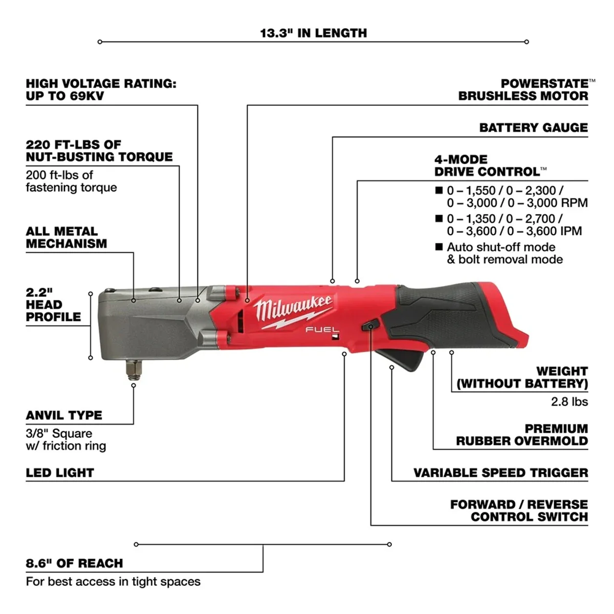 Milwaukee 2564-20 M12 FUEL 3/8" Right Angle Impact Wrench (Tool Only)