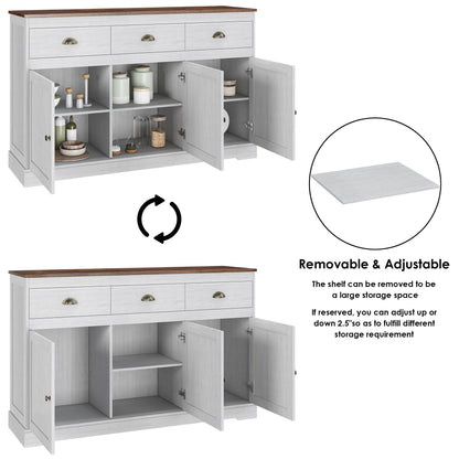 Homfa Sideboard Storage Cabinet with 3 Drawers & 3 Doors, 47.2'' Wide Buffet Cabinet for Dining Room, Antique White