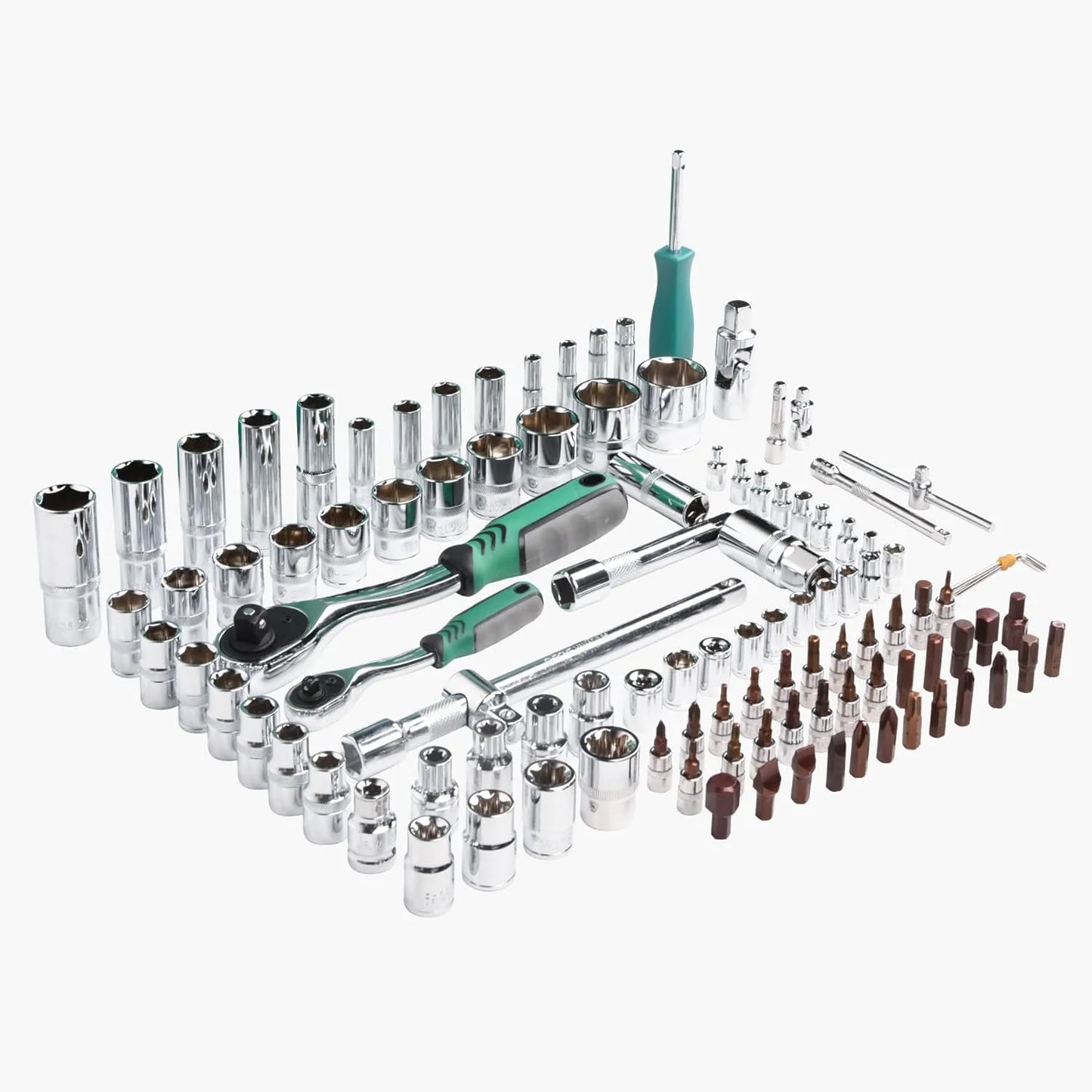108pcs 1/2" 1/4" Socket and Drive Tool Set Mechanics Tools Kit Sockets Ratchet Wrench Set Metric Drive Socket Set, 1/2" 1/4" Drive Sizes with Plastic Toolbox