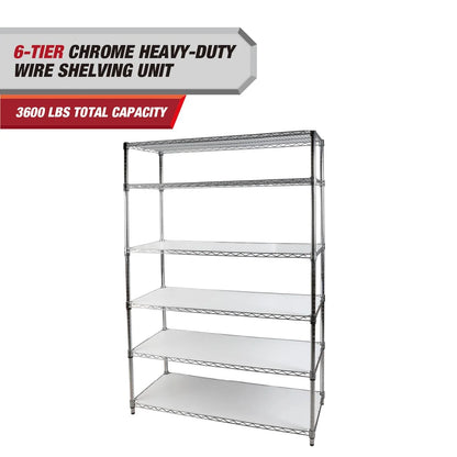 Hyper Tough 6-Tier Wire Storage Shelves with Liners, 48" W x 18" D x 72" H, 3600 lb Load Capacity, Chrome
