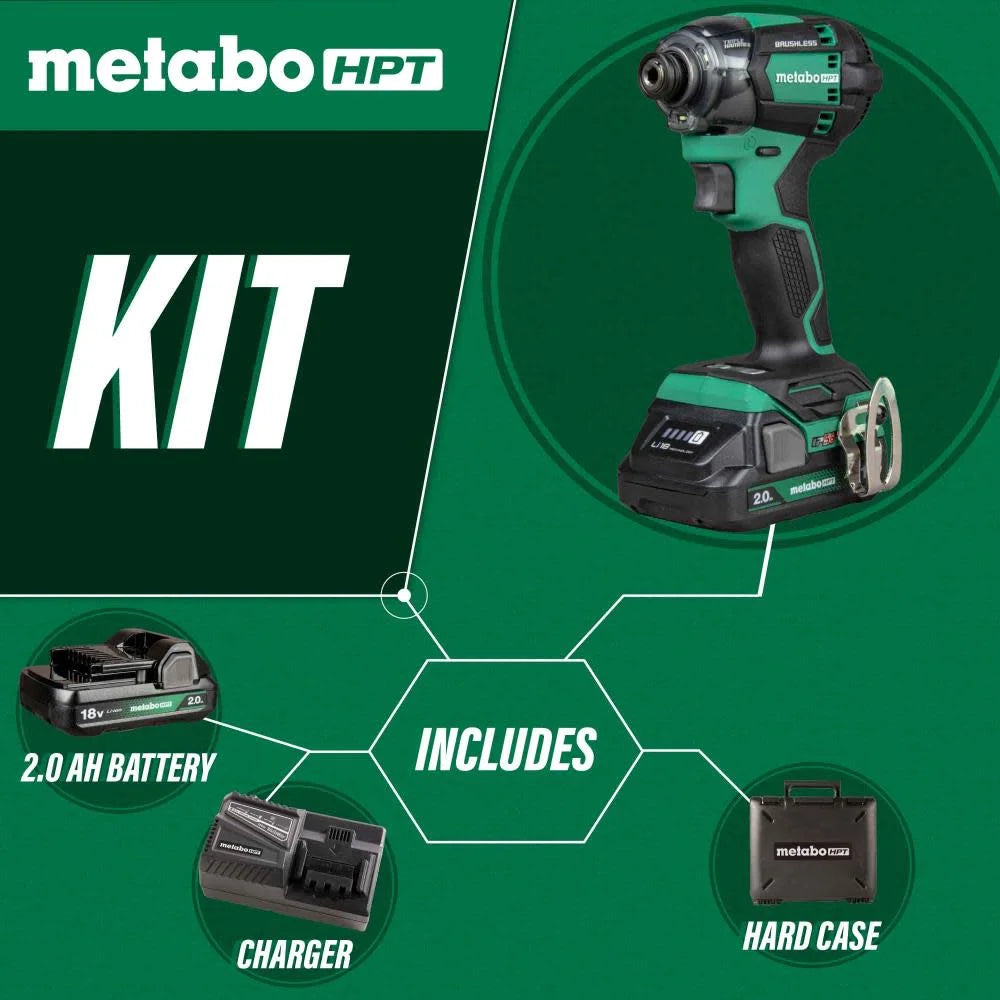 Metabo HPT 18V MultiVolt Cordless Triple Hammer BOLT Impact Driver Set, Power Impact Driver Kit with Case, 2 Lithium-Ion Batteries and Charger, 1/4-Inch Chuck, WH18DC