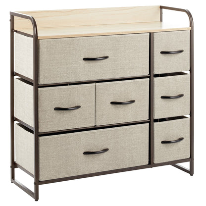 mDesign Large Storage Dresser Furniture with 7 Fabric Drawers, Multi/Dark Brown