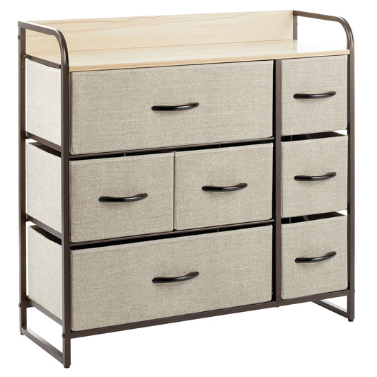 mDesign Large Storage Dresser Furniture with 7 Fabric Drawers, Multi/Dark Brown