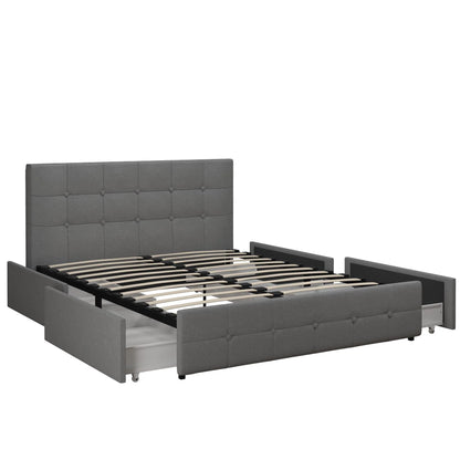 DHP Rose Tufted Upholstered Storage Bed Frame, Full, Gray Linen