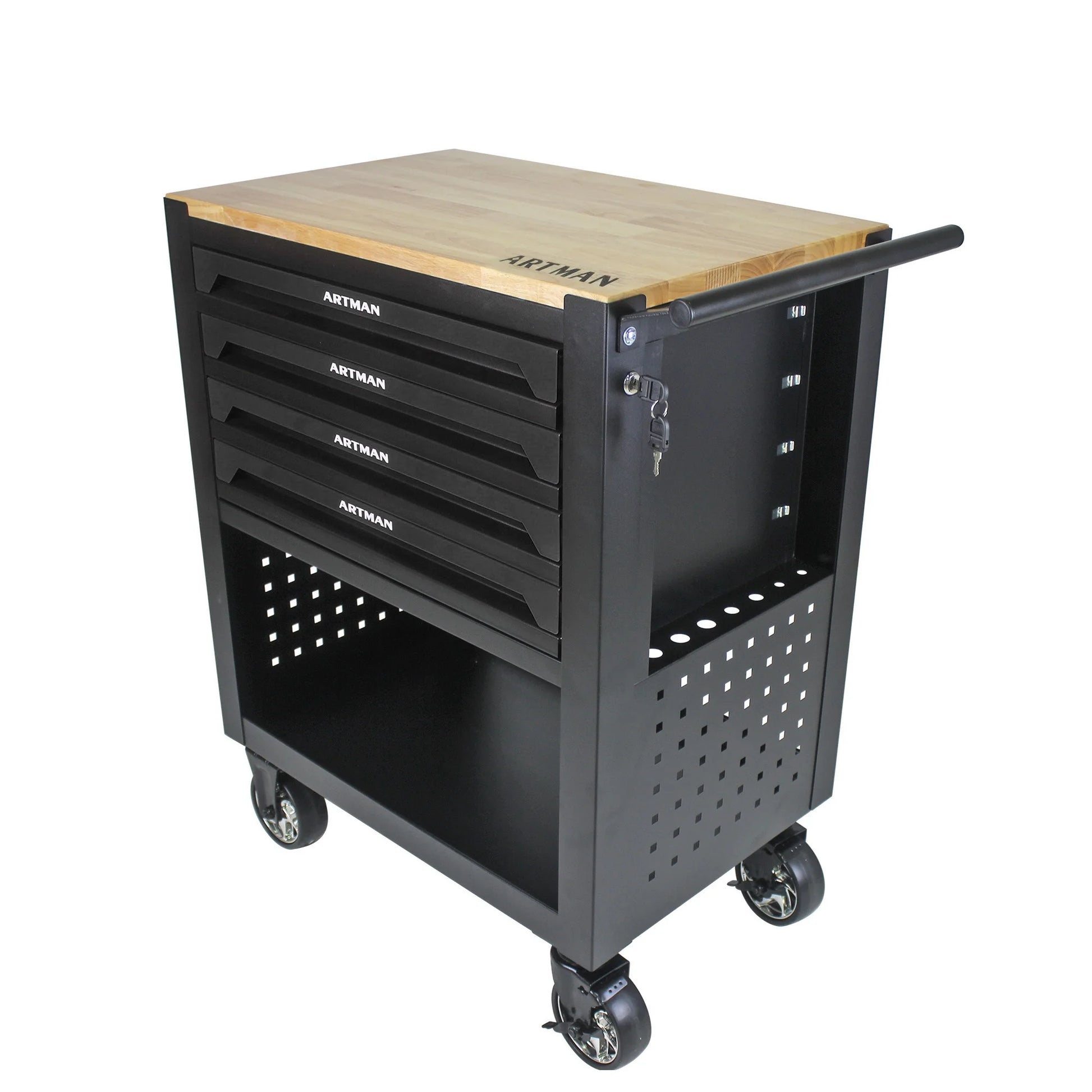 Aukfa 30 inch Mechanic's Tool Cart, 700 LB Capacity 4-Drawer Tool Chest on Wheels for Garage, Black