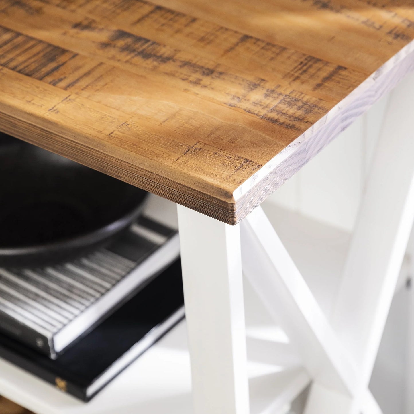 Woven Paths Solid Wood Storage Console Table, White/Reclaimed Barnwood