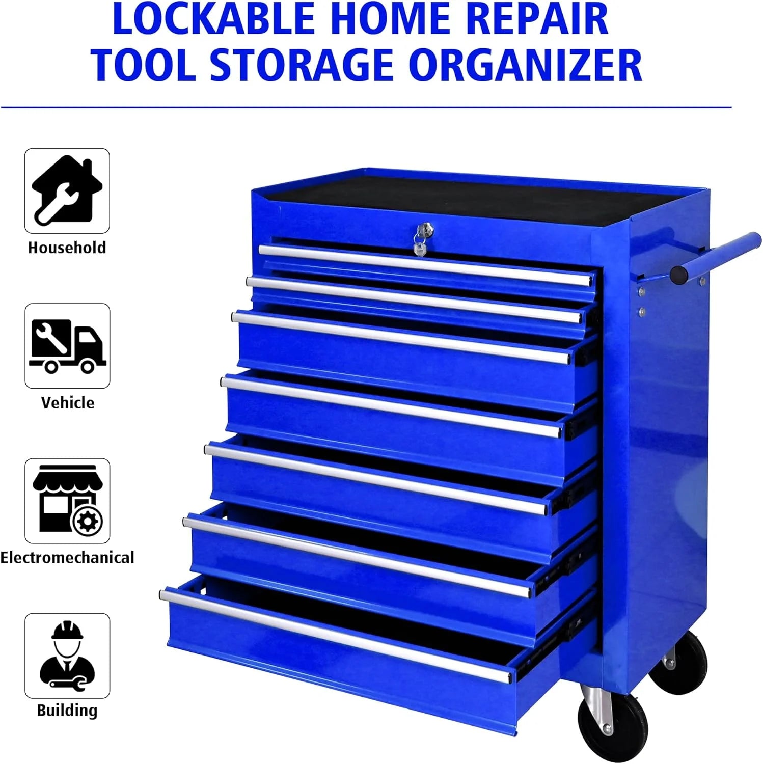 DSstyles Tool Chests, 7-Drawer Rolling Tool Storage Cabinet with Detachable Tray, Multi-Functional Handles, Adjustable Shelves, Secure Locking System, Heavy-Duty Wheels, Ideal for Garage, Workshop