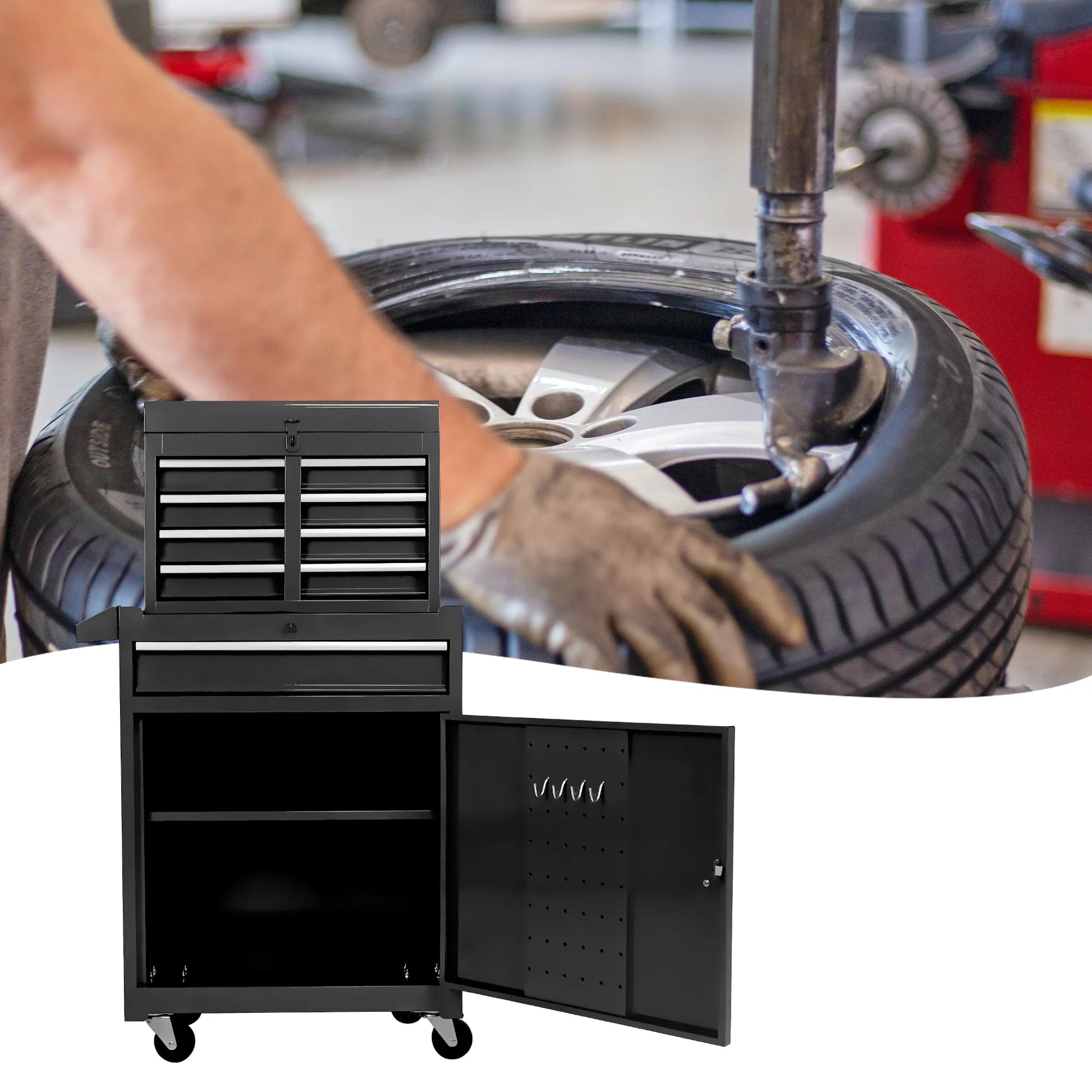 Tool Chest with 5 Drawers, Rolling Tool Box, Lockable Tool Cabinet Hidden Double Tool Organizer