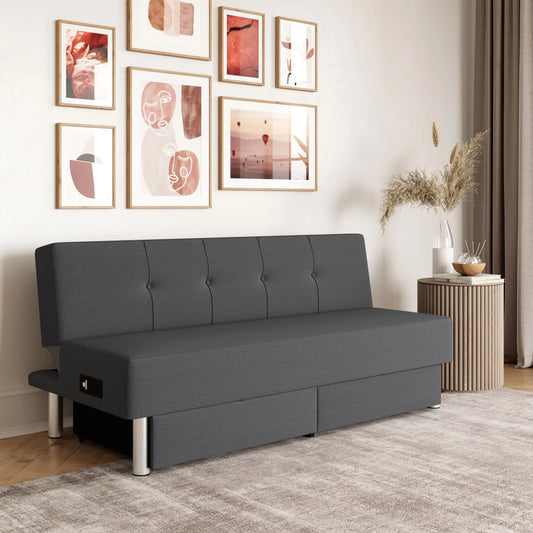 Serta Windsor Futon with Storage and Power, Gray Fabric