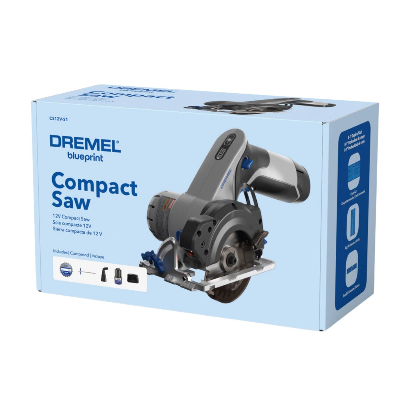 Dremel Blueprint 12V Compact Circular Saw with Integrated Laser Guide, 2Ah Li-Ion Battery and 3 3/8"Multi Material Blade (CS12V-S1)