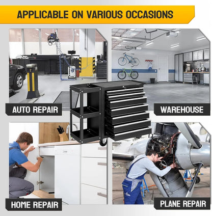 Ktaxon 7-Drawer Rolling Tool Chest with Side Shelves, Tool Storage Side Cabinet w/Lockable Wheels, for Warehouse Garage Repair Shop