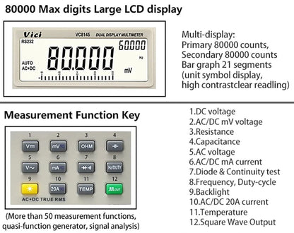 Bench Digital Multimeter with Software for Function Generator via RS-232 Computer Interface (VC8145)