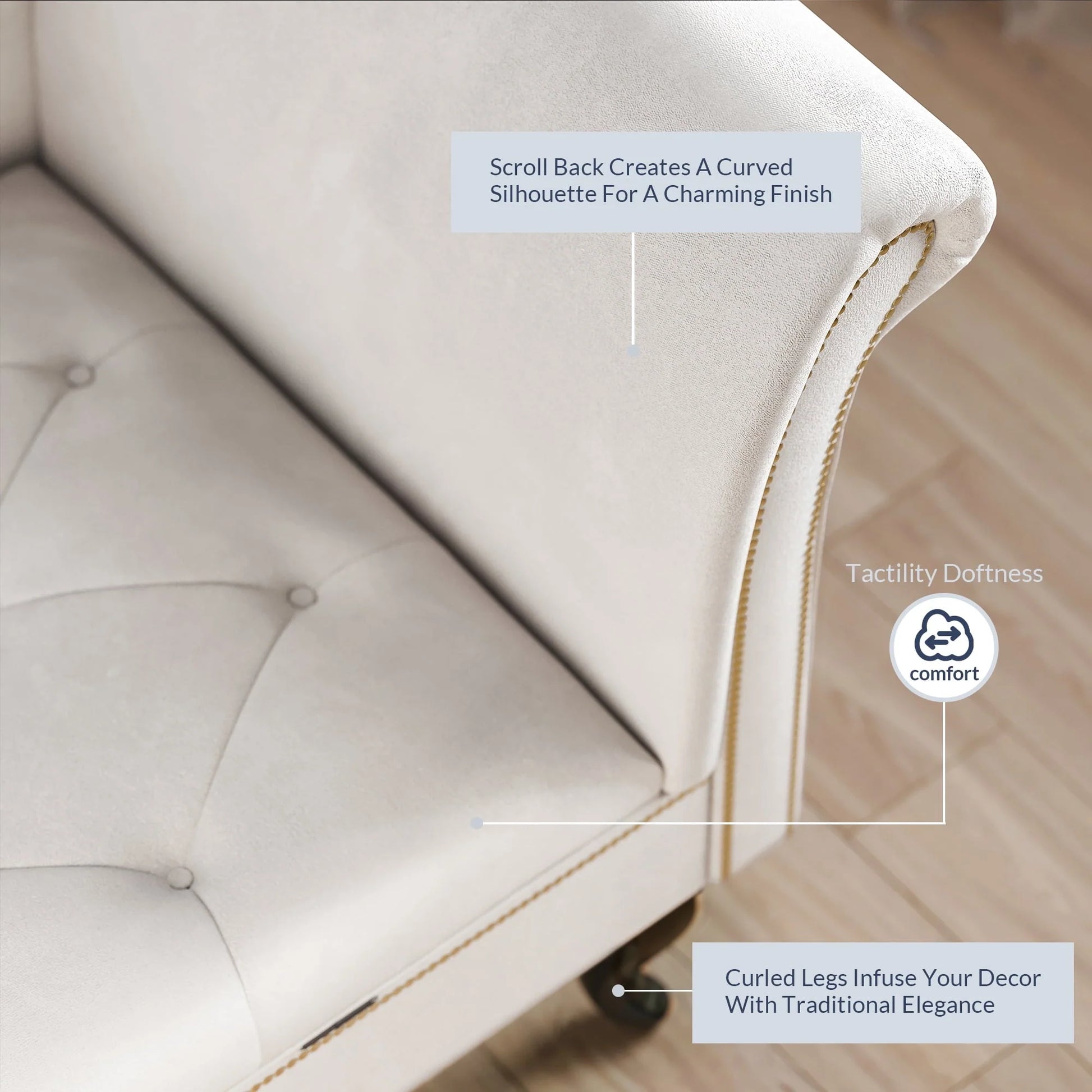Belleze Nailhead Trim Velveteen Storage Chaise Lounge Chair Tufted Couch for Bedroom Living Room Fold Open Lid, Beige