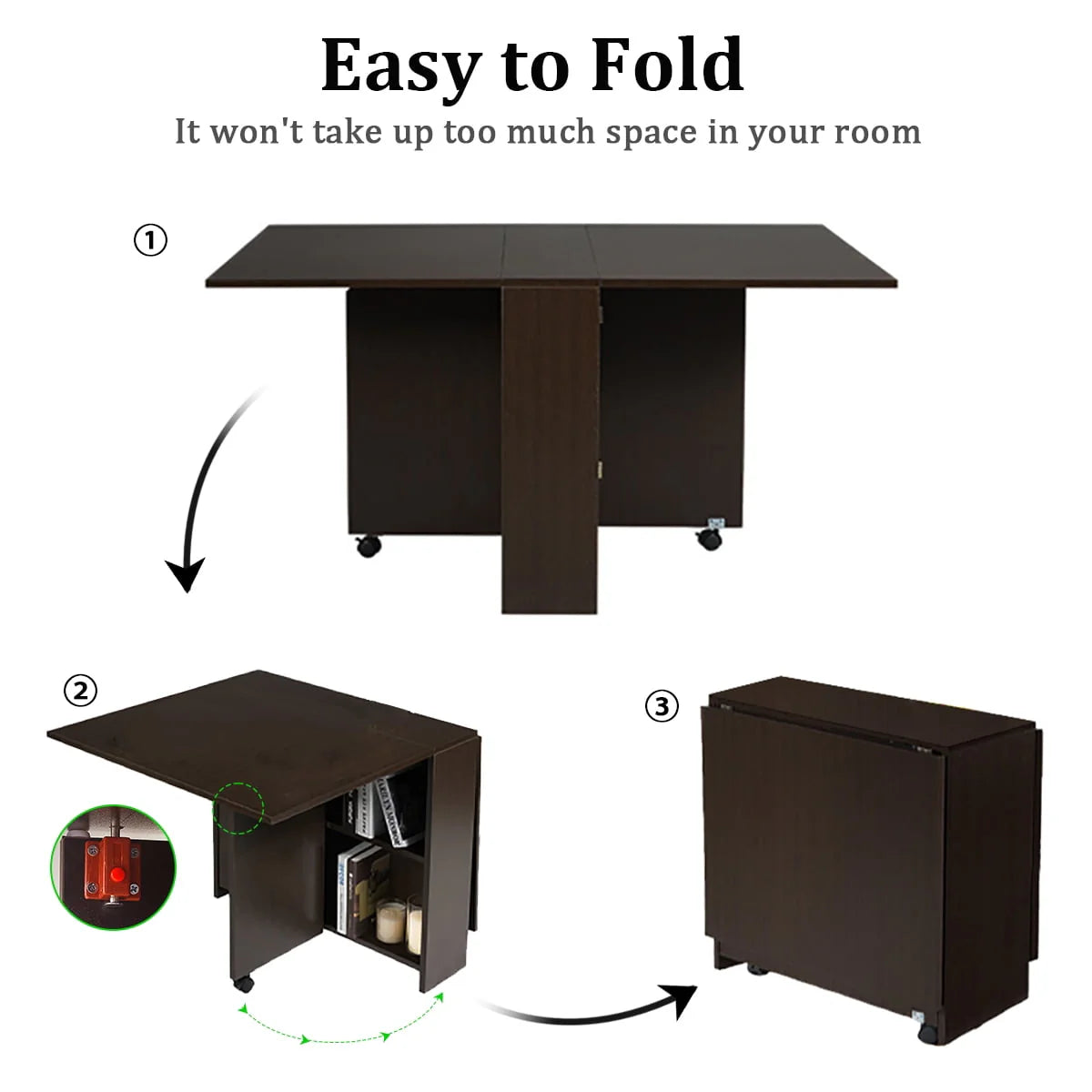 DINAZA Folding Dining Table Drop Leaf Table for Small Spaces with Storage Racks Multifunction Space Saving Table Extension Dinner Table for Kitchen Bedroom Dining Room