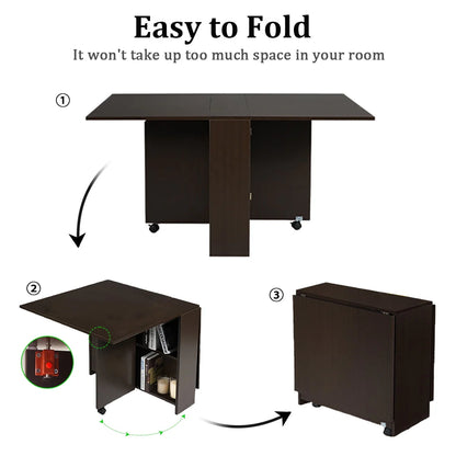 DINAZA Folding Dining Table Drop Leaf Table for Small Spaces with Storage Racks Multifunction Space Saving Table Extension Dinner Table for Kitchen Bedroom Dining Room