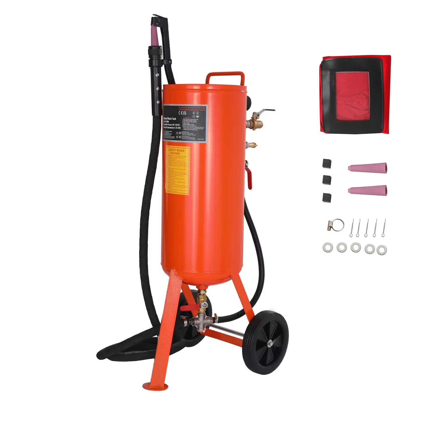 SKYSHALO 10 Gallon Durable Sand Blaster, 60-110 PSI Pressure Sandblaster, Mobile Abrasive Blasting Unit, Air Sand Blaster Kit with 2 Ceramic Nozzles & 7.5ft Hose for Removing Stain, Rust, Paint