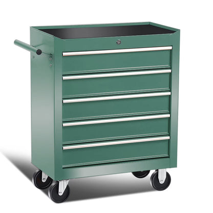 POVANLI 5 Drawers Rolling Tool Chest Cabinet with Wheels, Tool Storage Cabinet and Tool Box Organizer for Garage Warehouse Workshop, Black