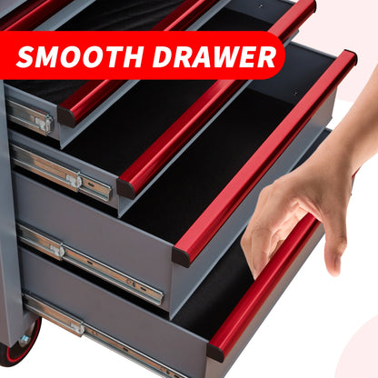 26.7inch Tool Cabinets Rolling Toolbox with 7 Drawers, Metal Tool Chest with Wheels, Gray Color, Tool Cart for Garage, Warehouse, Repair Shop, Workshop