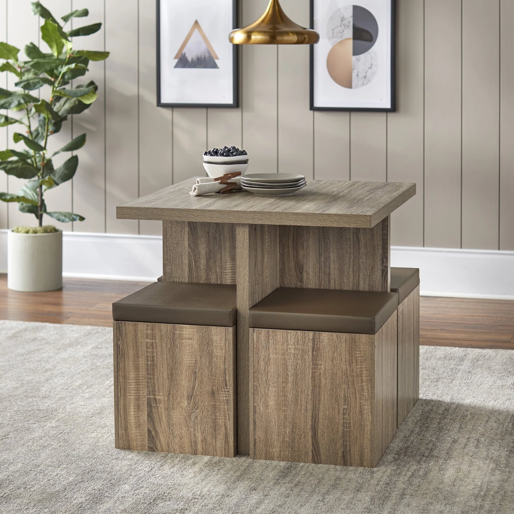 Mainstays 5-Piece Dexter Dining Room/Kitchen Set with Storage Ottoman, Multiple Colors