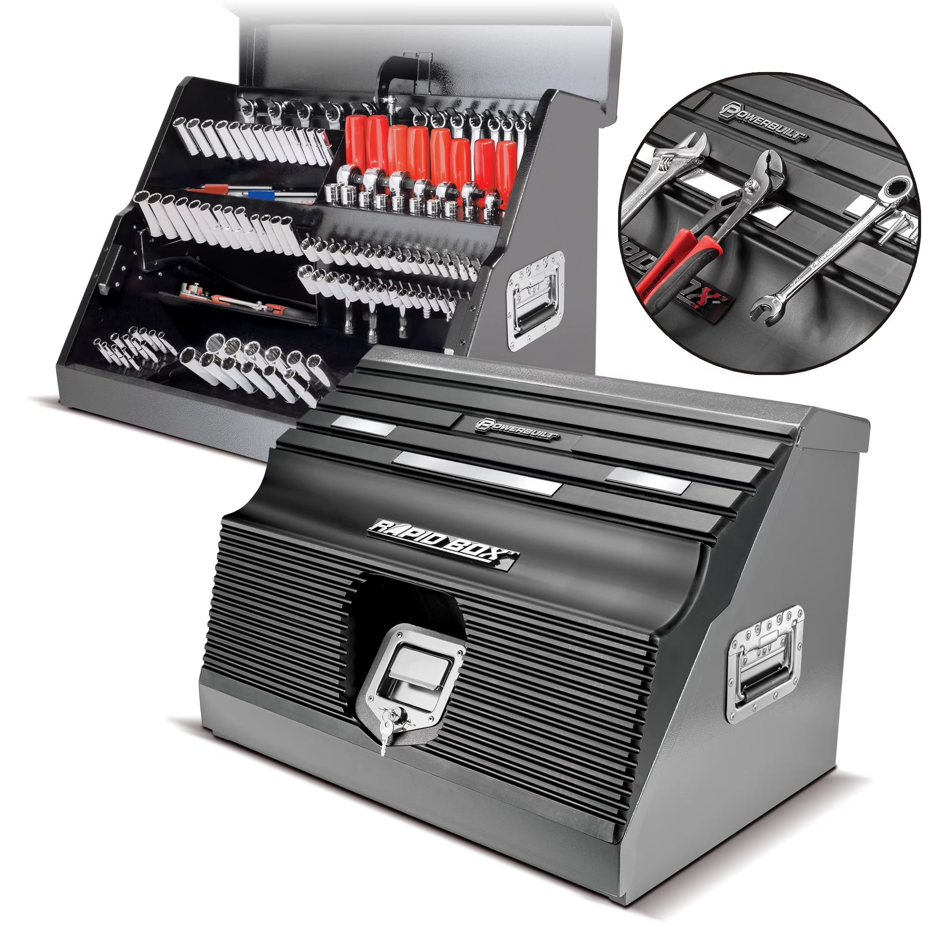 Powerbuilt 26 Inch Rapid Box Portable Slant Front Tool Box - Gray - 240111