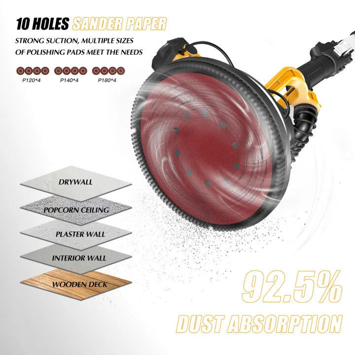 ZHJAN 880W Electric Drywall Sander with Vacuum, 5-Speed 2100RPM & LED, Adjustable Handle w/12 Sanding Discs & Dust Bag (59")