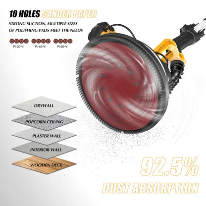 ZHJAN 880W Electric Drywall Sander with Vacuum, 5-Speed 2100RPM & LED, Adjustable Handle w/12 Sanding Discs & Dust Bag (59")