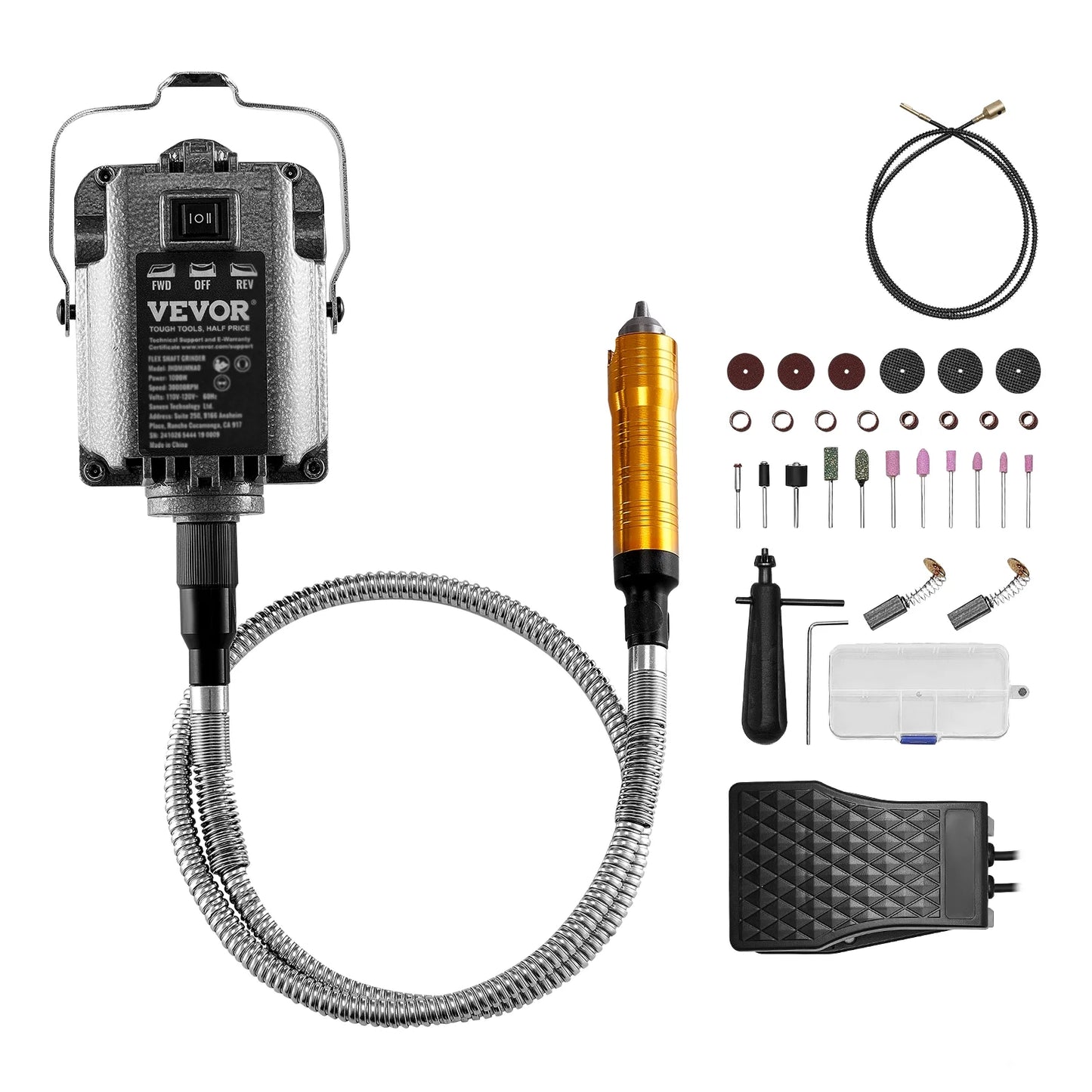 VEVOR Flex Shaft Grinder, 1000W 30,000RPM Electric Flex Shaft Rotary Tool Carver, Multi-functional Hanging Grinding Machine with 31PCS Accessories & Foot Pedal for Carving Buffing Drilling Polishing