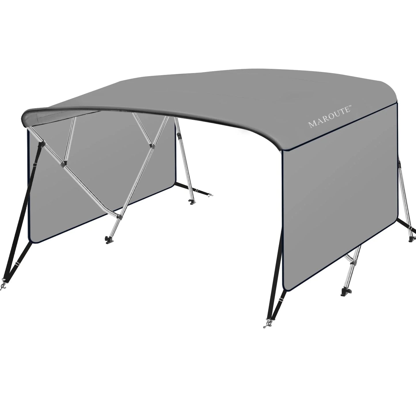4 Bow Top Boat Cover with Aluminum Alloy Frame, Include Straps & Adjustable Rear Support Pole, Zippered Storage Boot, PU Coating Canvas Gray 8'L x 54" H x 73"-78" W