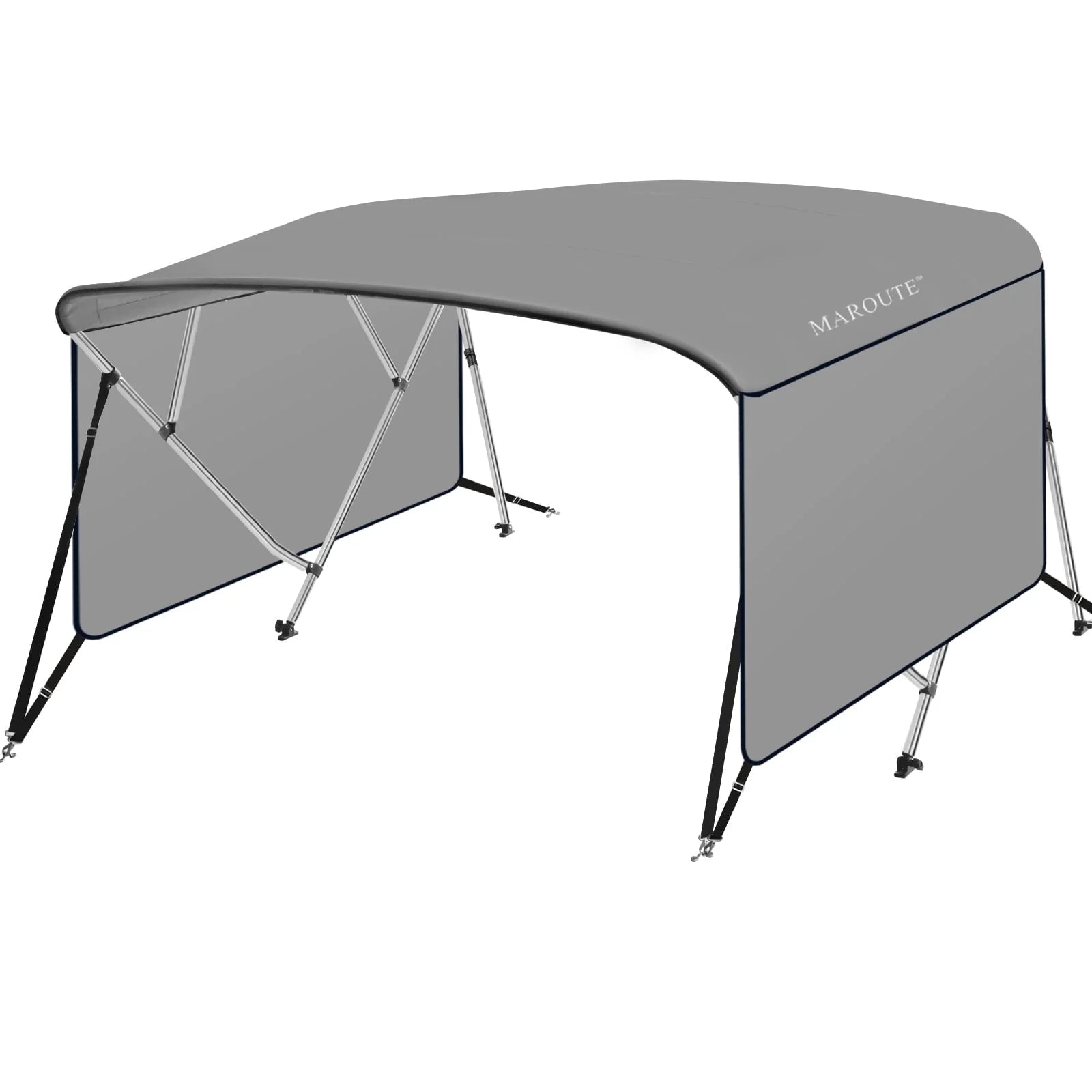 4 Bow Top Boat Cover with Aluminum Alloy Frame, Include Straps & Adjustable Rear Support Pole, Zippered Storage Boot, PU Coating Canvas Gray 8'L x 54" H x 73"-78" W