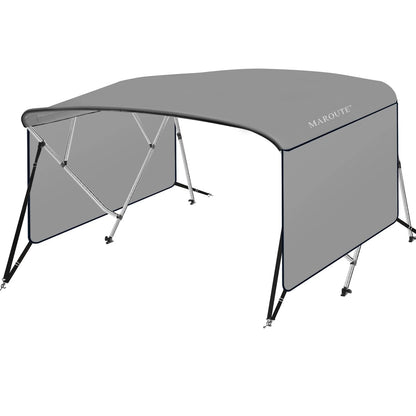 4 Bow Top Boat Cover with Aluminum Alloy Frame, Include Straps & Adjustable Rear Support Pole, Zippered Storage Boot, PU Coating Canvas Gray 8'L x 54" H x 73"-78" W