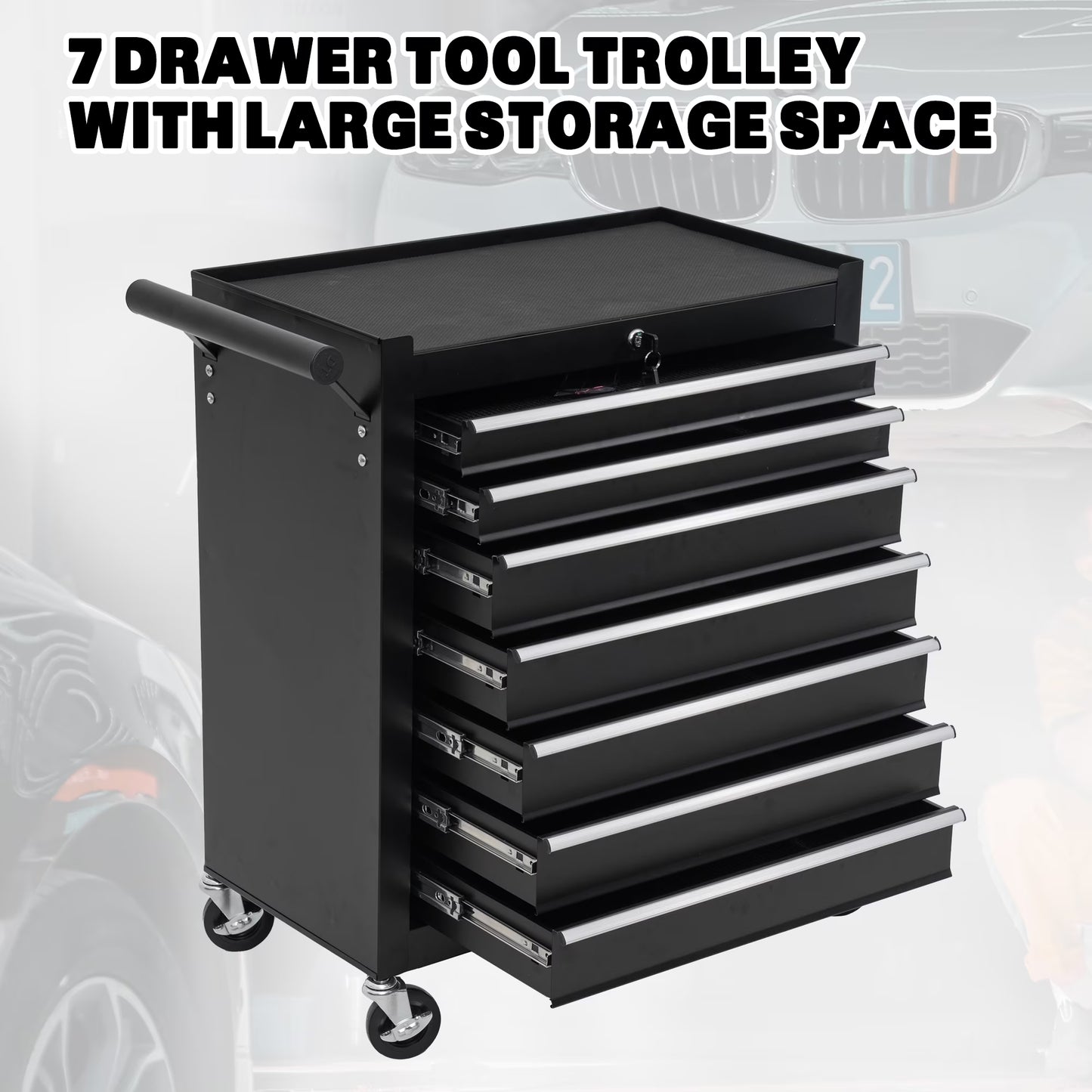Tool Box, 7-Drawer Steel Rolling Tool Chest on Wheels for Workshop Garage, Orange